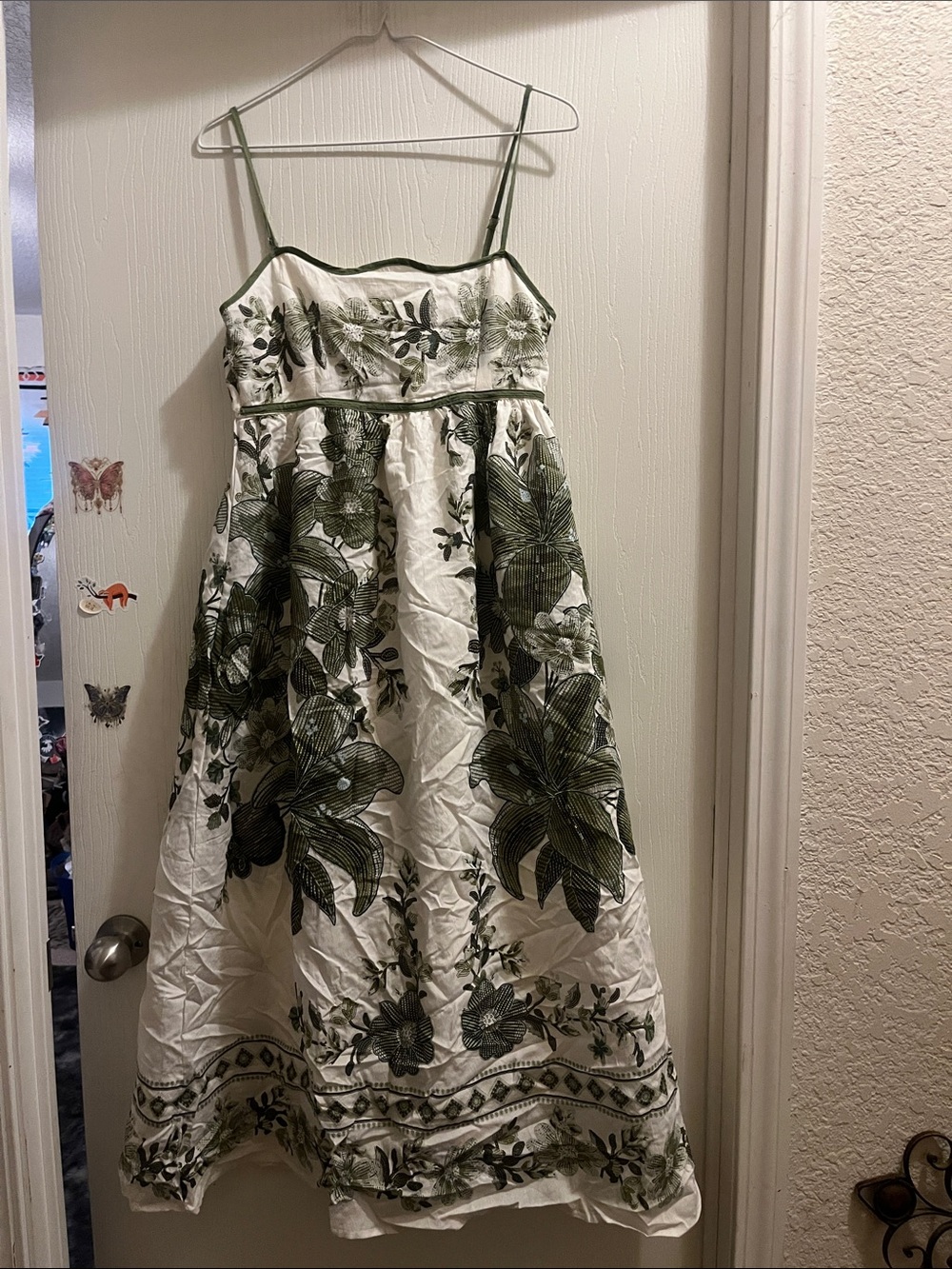 Blu Pepper White Dress with Olive Green Floral Print